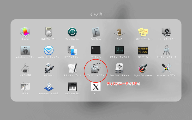 Macのディスクユーティリティを開く
